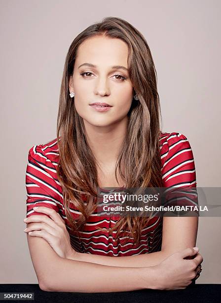 Actress Alicia Vikander poses for a portrait at the BAFTA Los Angeles Awards Season Tea at the Four Seasons Hotel on January 9, 2016 in Los Angeles,...