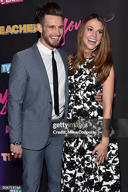 Actors Nico Tortorella and Sutton Foster attend the after party for the "Younger" Season 2 and "Teachers" Series Premiere at The NoMad Hotel on...