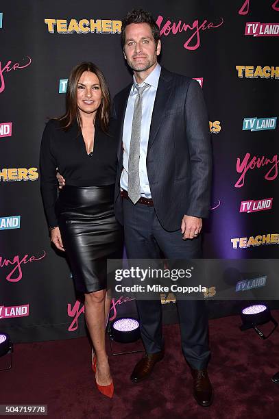 Actors Mariska Hargitay and Peter Hermann attend the "Younger" Season 2 and "Teachers" Series Premiere at The NoMad Hotel on January 12, 2016 in New...