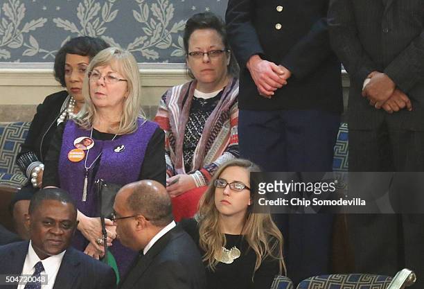 Rowan County clerk Kim Davis arrives before US President Barack Obama delivers the State of the Union speech before members of Congress in the House...