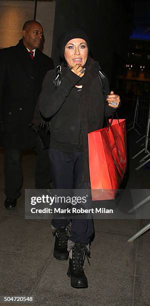 Jessie Wallace leaving the BBC Broadcasting House after appearing on the One show on January 12, 2016 in London, England.