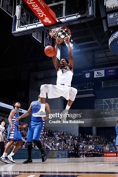 Jalen Reynolds of the Xavier Musketeers dunks against the DePaul Blue Demons in the second half of the game at Cintas Center on January 12, 2016 in...
