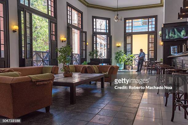 Ambos Mundos or Both Worlds hotel preferred by Ernest Hemingway when visiting Havana. The lobby features a collection of Hemigway photos and his...