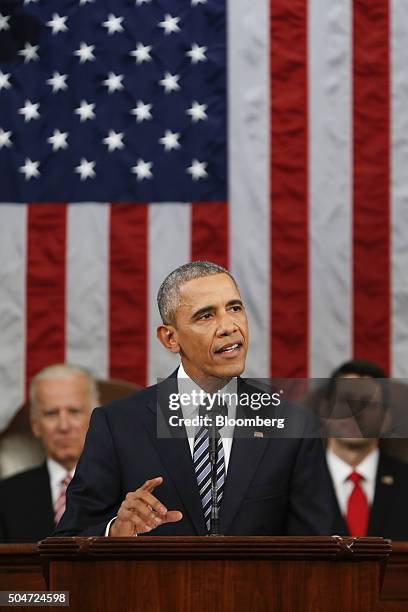 President Barack Obama delivers the State of the Union address to a joint session of Congress at the Capitol in Washington, D.C., U.S., on Tuesday,...