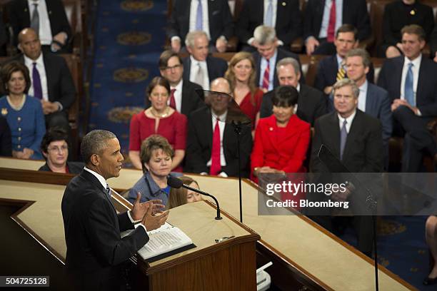 President Barack Obama delivers the State of the Union address to a joint session of Congress at the Capitol in Washington, D.C., U.S., on Tuesday,...