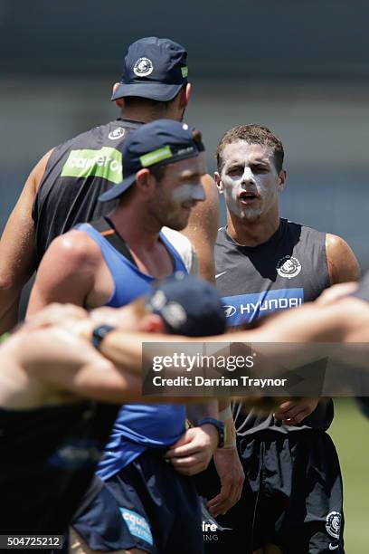 Ed Curnow looks on during a Carlton Blues AFL pre-season training session at Ikon Park on January 13, 2016 in Melbourne, Australia.