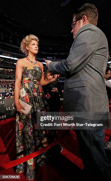 Alexia Barlier attends the premiere of "13 Hours: The Secret Soldiers of Benghazi" at AT&T Stadium in Arlington, Texas, on Tuesday, Jan. 12, 2016.