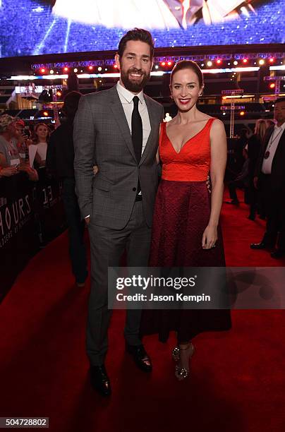 Actors John Krasinski and Emily Blunt attend the Dallas Premiere of the Paramount Pictures film 13 Hours: The Secret Soldiers of Benghazi at the...