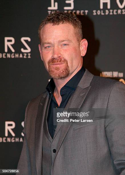 Actor Max Martini attends the Dallas Premiere of the Paramount Pictures film 13 Hours: The Secret Soldiers of Benghazi at the AT&T Dallas Cowboys...