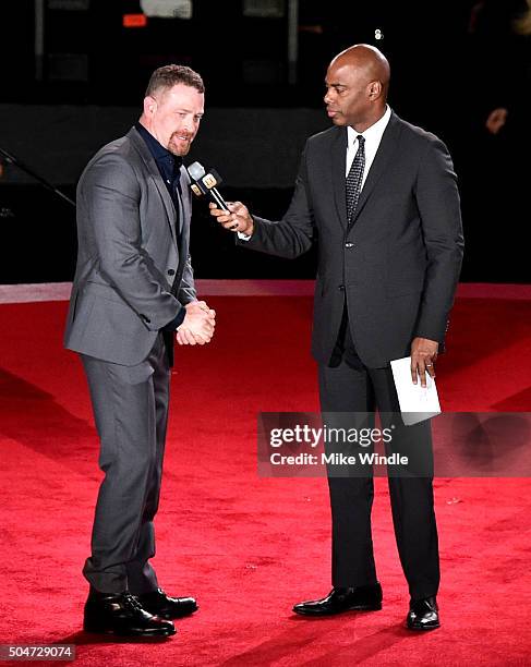 Actor Max Martini and TV personality Kevin Frazier attend the Dallas Premiere of the Paramount Pictures film 13 Hours: The Secret Soldiers of...