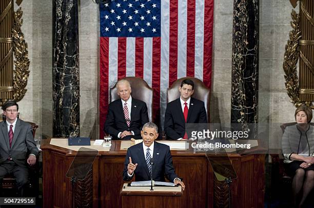 President Barack Obama delivers the State of the Union address to a joint session of Congress at the Capitol in Washington, D.C., U.S., on Tuesday,...