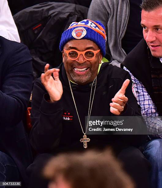 Spike Lee attends the Boston Celtics vs New York Knicks game at Madison Square Garden on January 12, 2016 in New York City.