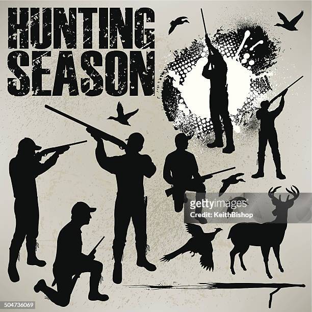 ilustraciones, imágenes clip art, dibujos animados e iconos de stock de caza de la temporada de pato, deer and phesant cazador - pheasant hunting