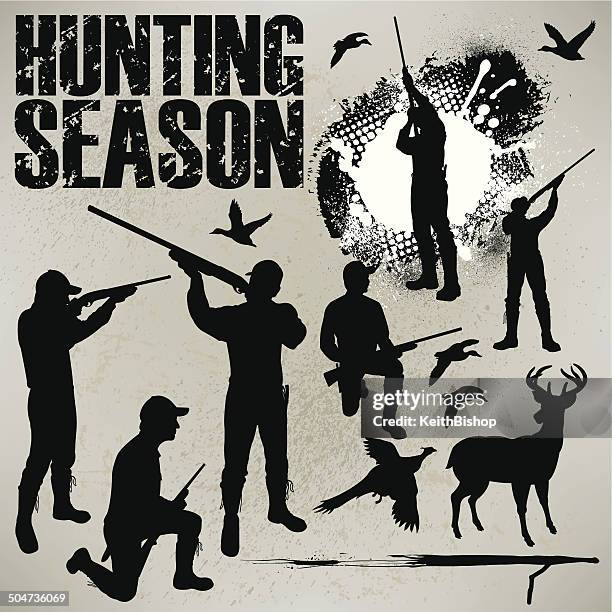 hunting season - duck, deer and phesant hunters - pheasant hunting stock illustrations