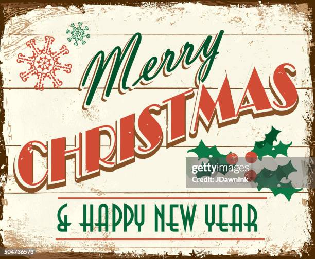 Merry Christmas Vintage Wooden Painted Sign Design High-Res Vector