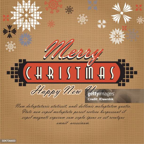 burlap kitschy vintage christmas greeting design with snowflakes - multiple image template stock illustrations