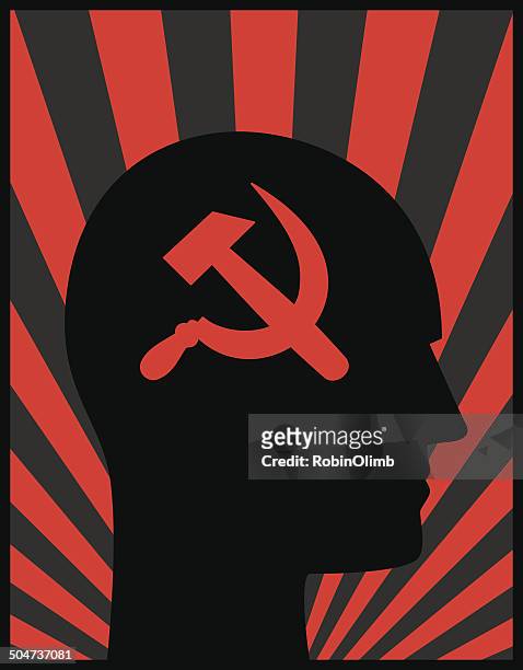 head profile hammer and cycle - communism stock illustrations
