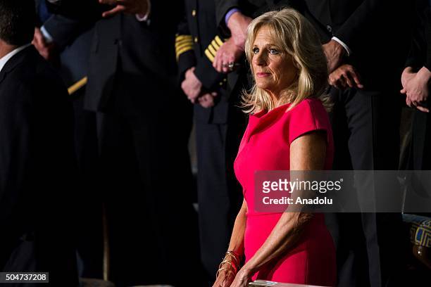 Dr. Jill Biden, wife of Vice President Joe Biden, at President Barack Obamas final State of the Union address to the Nation at the United States...