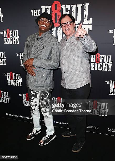 Samuel L. Jackson and Quentin Tarantino arrive ahead of the Australian premiere of The Hateful Eight at Event Cinemas George Street on January 13,...