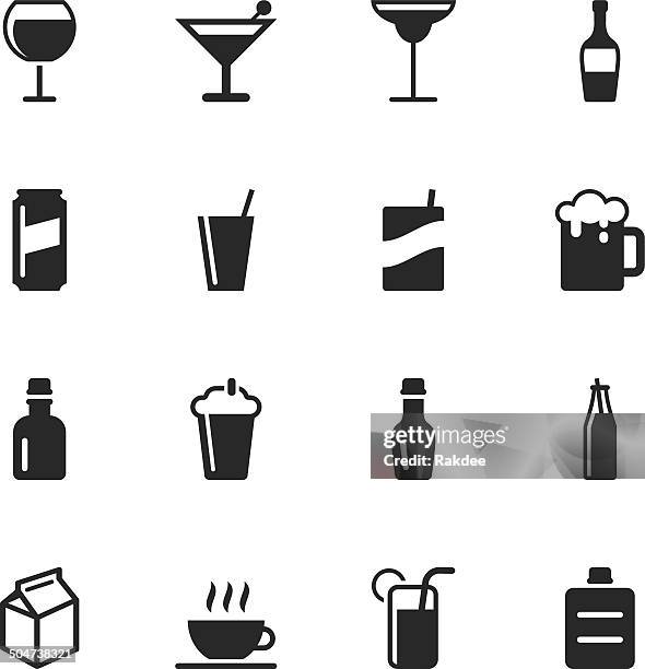beverage silhouette icons | set 3 - wine glass white background stock illustrations