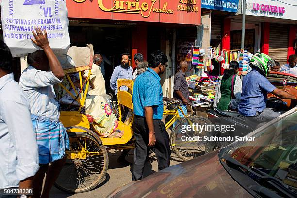 Busy street in George Town area in Chennai. Life in Chennai gets back to normalcy after the devastating floods in December 2015. George Town area...