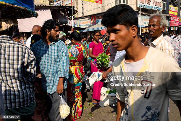 Busy street in George Town area in Chennai. Life in Chennai gets back to normalcy after the devastating floods in December 2015. George Town area...