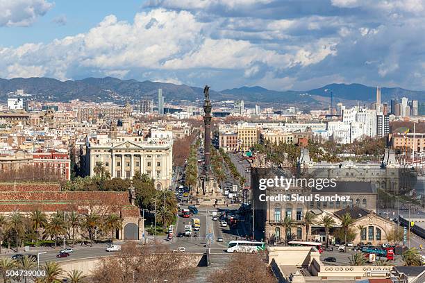 overview of barcelona. barcelona, spain - cólon imagens e fotografias de stock