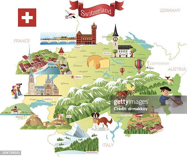 cartoon map of switzerland - switzerland stock illustrations