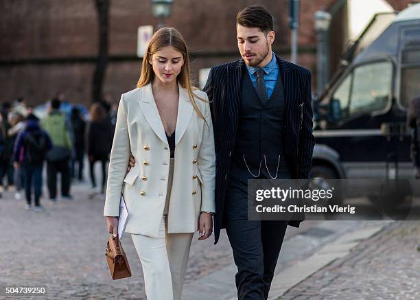 Valentina Ferragni & Luca Vezil during Pitti Uomo 89 on January 12 in Florence, Italy