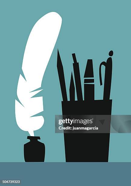 literatur silhouette stift, bleistift, stiften und marker. - literatur stock-grafiken, -clipart, -cartoons und -symbole