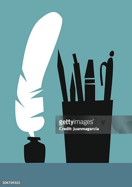 literature, silhouette pen, pencil, pen and marker. - poet stock illustrations