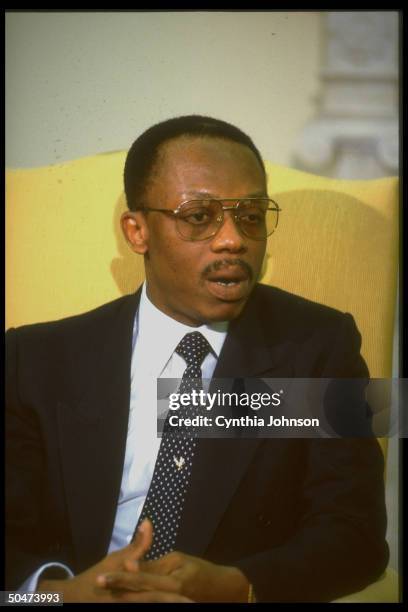 Jean-Bertrand Aristide, deposed democratically-elected pres. Of Haiti, during WH Oval Office mtg. W. Pres. Clinton re restoring him to office.