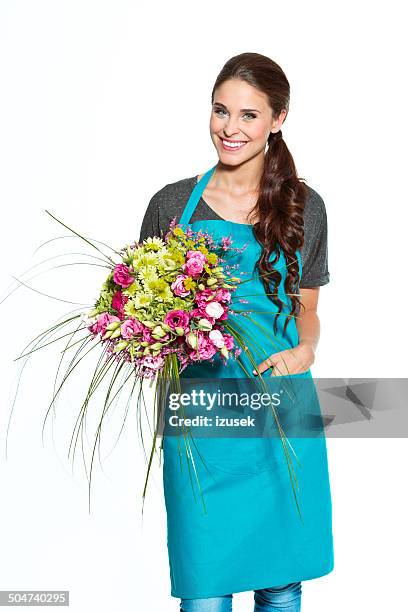 female florist - apron isolated stockfoto's en -beelden