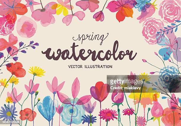 ilustraciones, imágenes clip art, dibujos animados e iconos de stock de florecer watercolors - flores