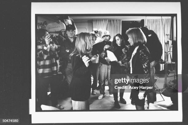 Comedian/actress Joan Rivers acting w. Daughter Melissa as crew shoots scene fr. Tears & Laughter: The Joan & Melissa Rivers Story, an...