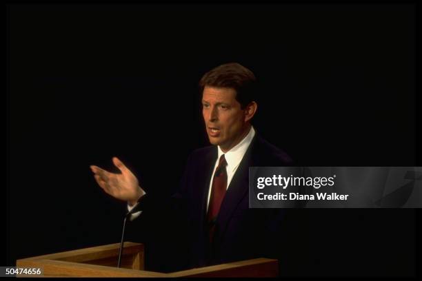 Dem. VP cand. Sen. Al Gore, Bill Clinton's running mate, speaking during televised vice-presidential debate.