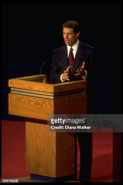 Dem. VP cand. Sen. Al Gore, Bill Clinton's running mate, speaking during televised vice-presidential debate.