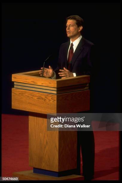 Dem. VP cand. Sen. Al Gore, Bill Clinton's running mate, speaking during televised vice-presidential debate.