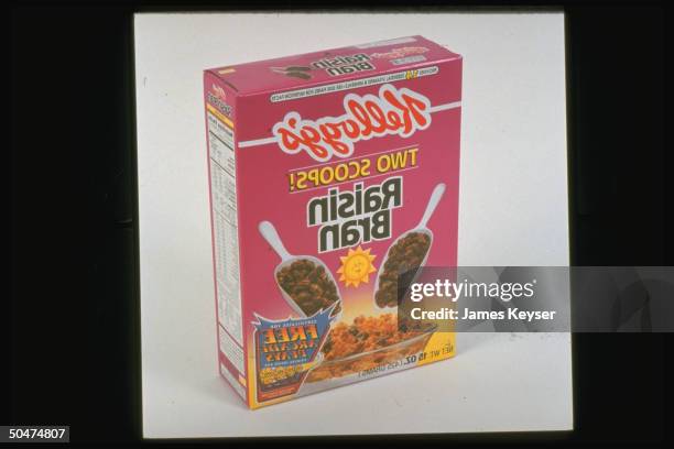 Front panel of Kellogg's Raisin Bran cereal box .