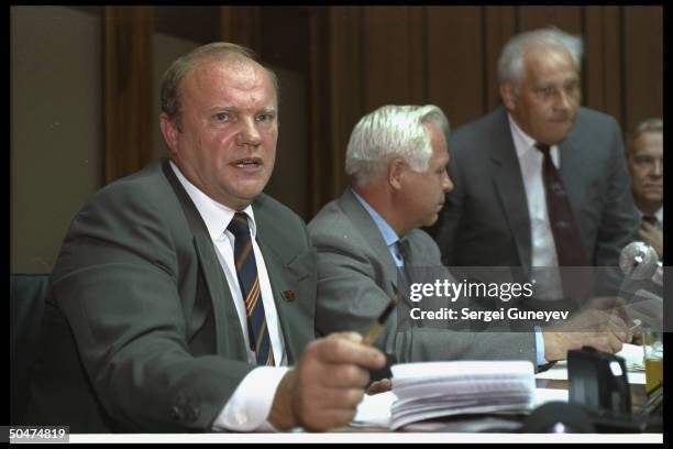 Pro-communist legislator Gennadi Zyuganov speaking at State Duma .