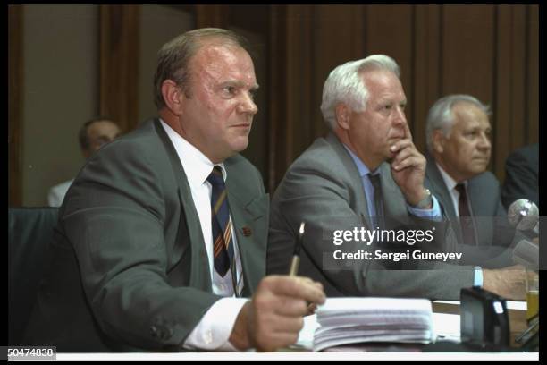 Pro-communist legislator Gennadi Zyuganov speaking at State Duma .