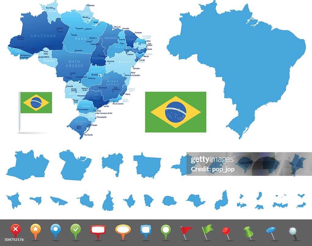 Karte von Brasilien mit Staaten, Städte und navigation Symbole