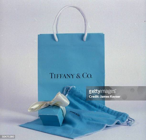 Tiffany & Co. Shopping bag, ribbon-tied box & jewelry pouch.