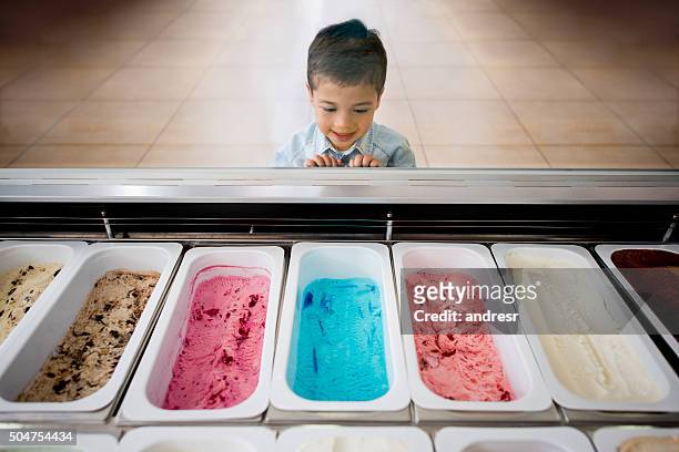 boy at an ice cream shop - choosing stock pictures, royalty-free photos & images