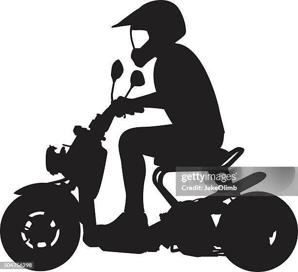 man riding moped silhouette - man riding motorcycle clip art stock illustrations