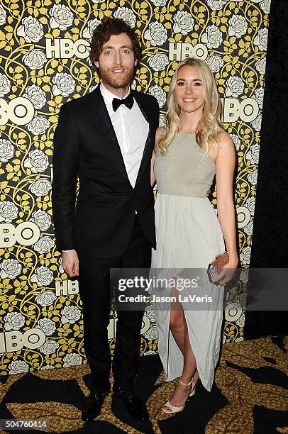 Actor Thomas Middleditch and Mollie Gates attend HBO's post 2016 Golden Globe Awards party at Circa 55 Restaurant on January 10, 2016 in Los Angeles,...