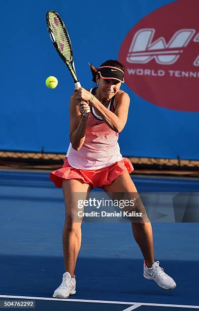 Iva Majoli of Croatia competes during the 2016 World Tennis Challenge match between Arantxa Sanchez Vicario of Spain and Iva Majoli of Croatia at...