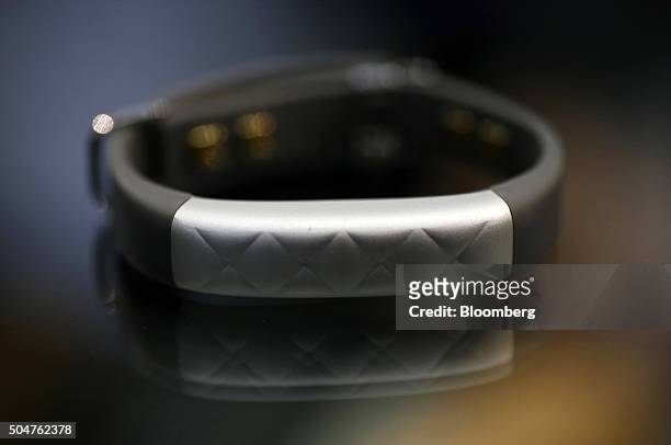 Jawbone UP3 advanced fitness tracker is displayed at the Wearable Expo in Tokyo, Japan, on Wednesday, Jan. 13, 2016. The trade show featuring...