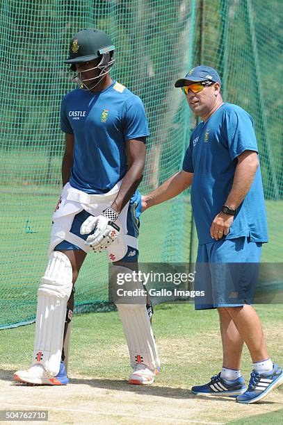 Kagiso Rabada and Russell Domingo during the South African national cricket team training session and captain' press conference at Bidvest Wanderers...