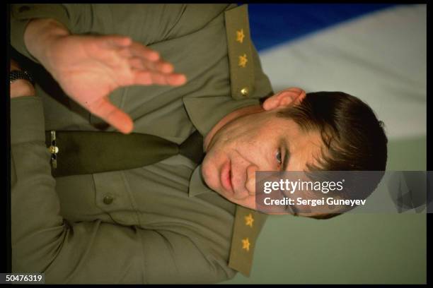 Lieut. Gen. Alexander Lebed speaking during TIME interview w. John Kohan & Yuri Zarakhovich in his office in Tiraspol, Moldova.